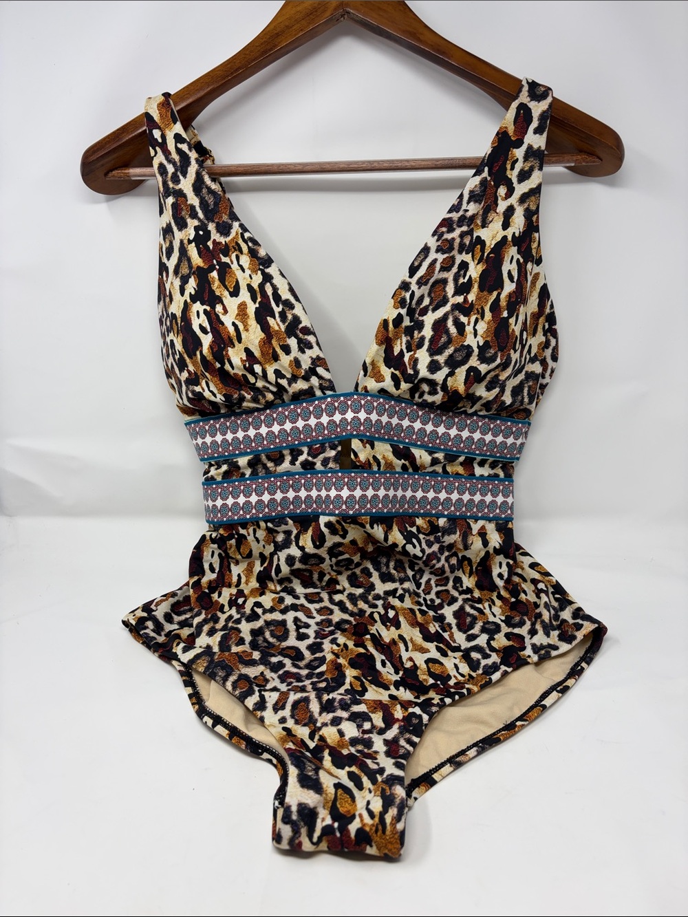 Swimsuits For All Leopard Print One-Piece Swimsuit with Patterned Waistband